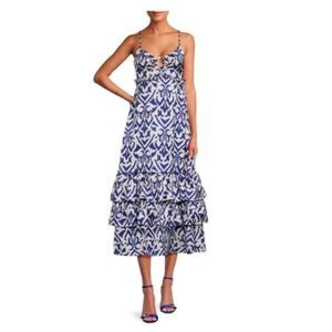 Elegant Blue and White Patterned Midi Dress